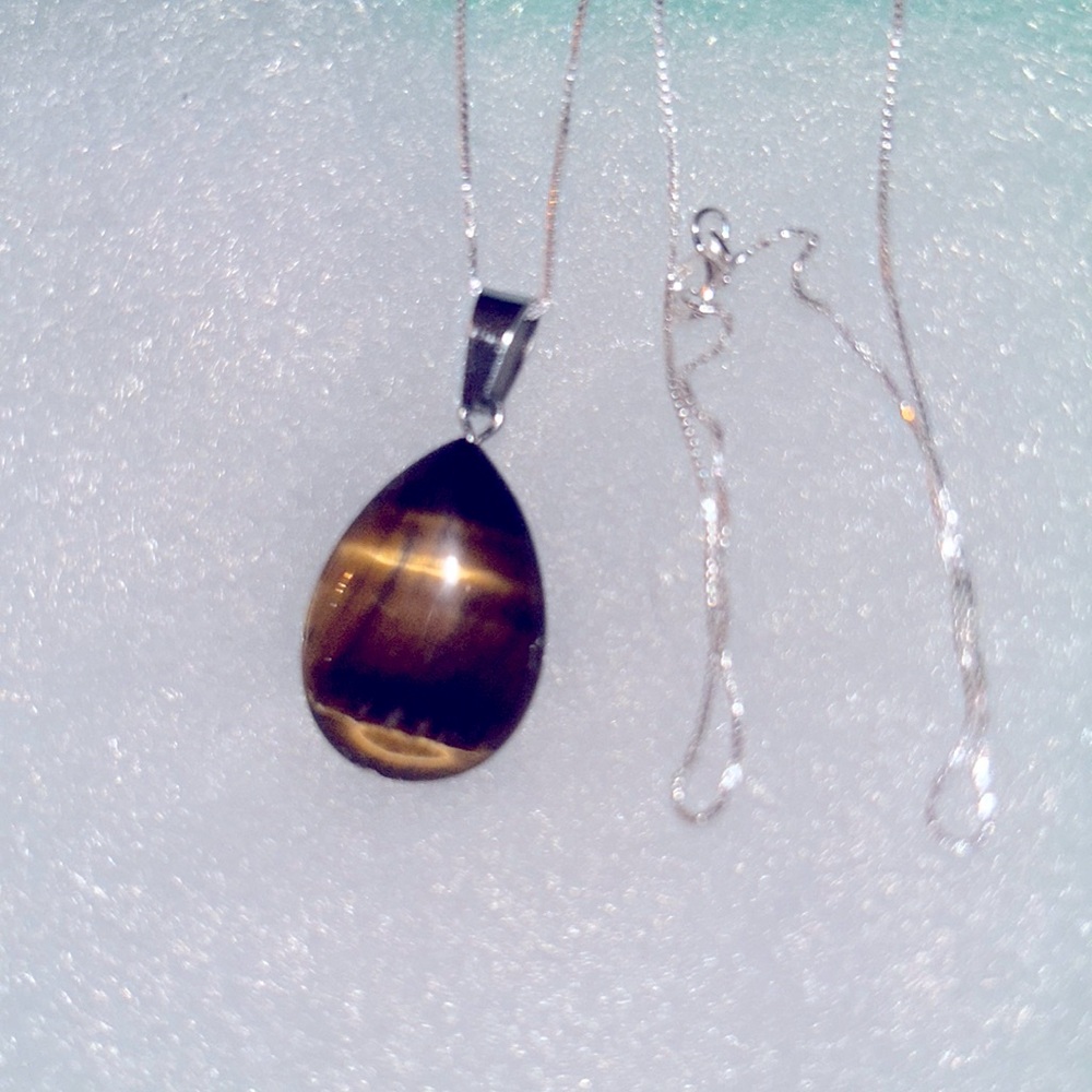 Boho hippie Tiger 🐅 Eye Sterling Silver Necklace 16” - Picture 4 of 8